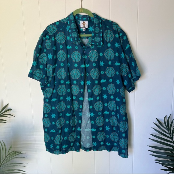 Teal and Green Patterned Organic Cotton Shirt - Picture 1 of 5